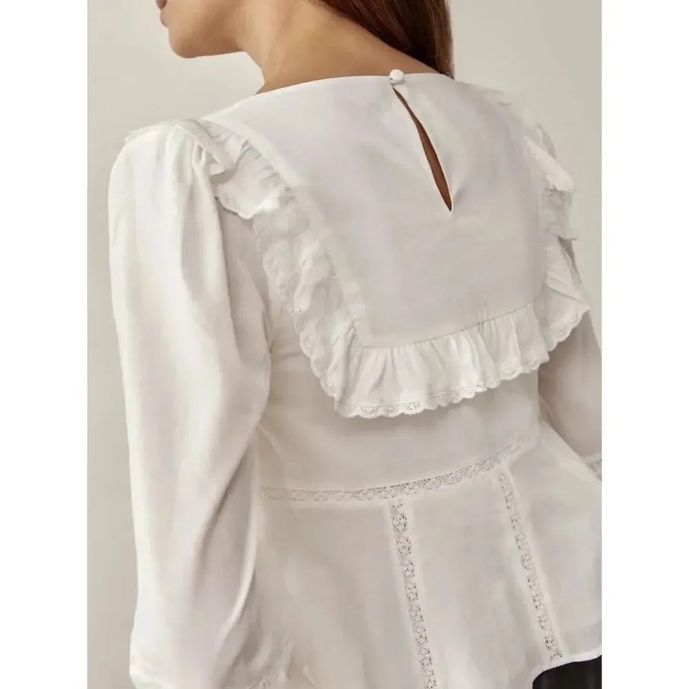 Reformation Belden Top Ruffle Puff Sleeve Square Neck White Small Cottagecore